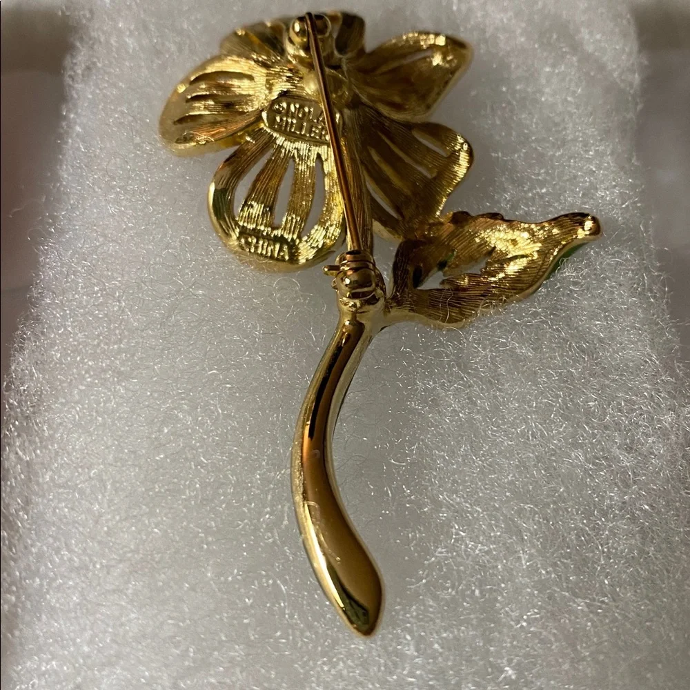Nolan Miller Elegant Gold and Green Floral Brooch & Bonus Earrings - Picture 3 of 6